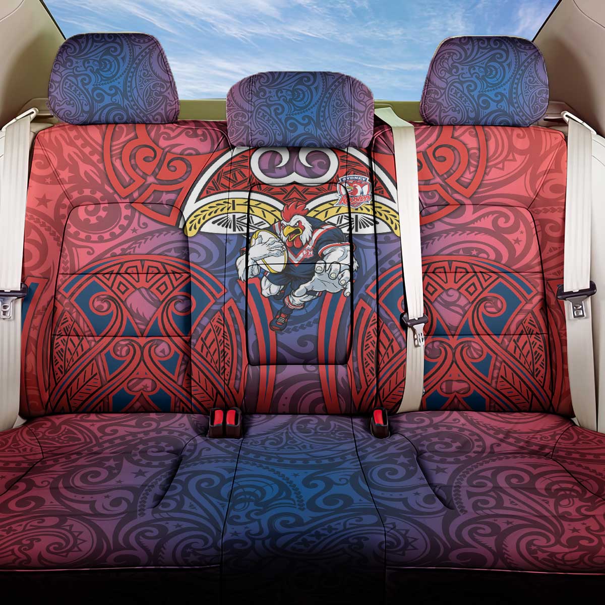 Sydney Roosters Rugby Back Car Seat Cover Polynesian Tribal Rooster Warrior Red Blue Pattern