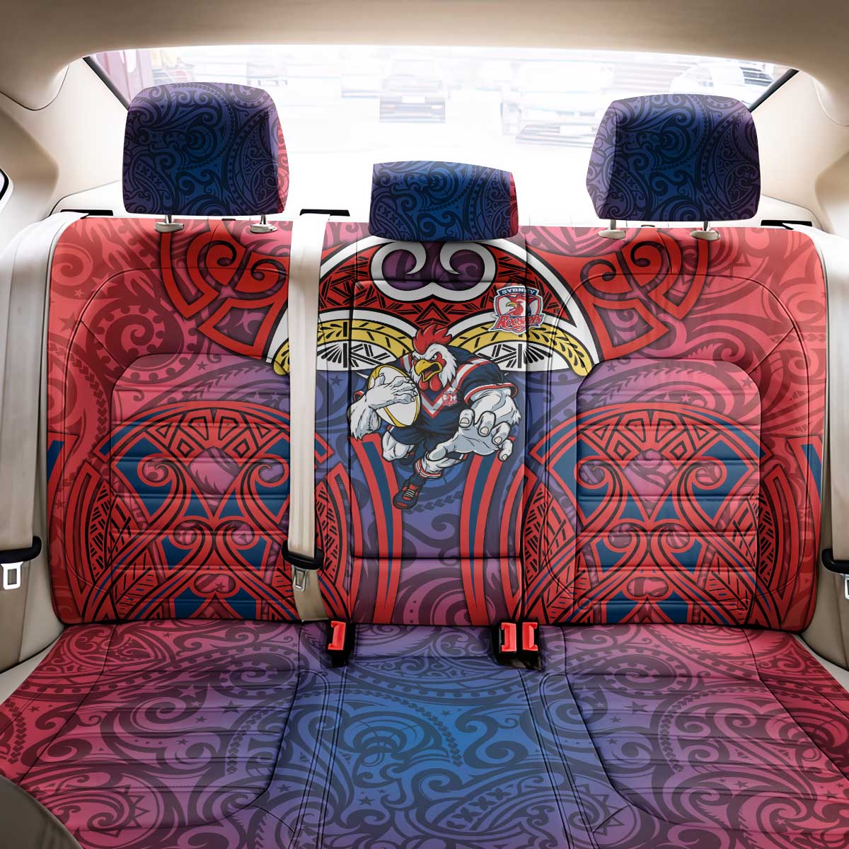 Sydney Roosters Rugby Back Car Seat Cover Polynesian Tribal Rooster Warrior Red Blue Pattern