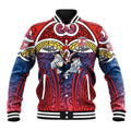 Sydney Roosters Rugby Baseball Jacket Polynesian Tribal Rooster Warrior Red Blue Pattern