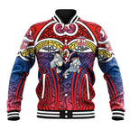 Sydney Roosters Rugby Baseball Jacket Polynesian Tribal Rooster Warrior Red Blue Pattern