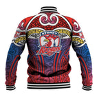 Sydney Roosters Rugby Baseball Jacket Polynesian Tribal Rooster Warrior Red Blue Pattern