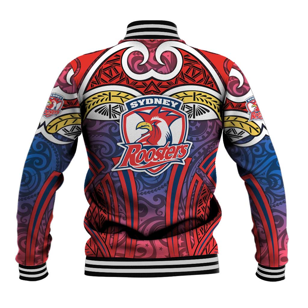 Sydney Roosters Rugby Baseball Jacket Polynesian Tribal Rooster Warrior Red Blue Pattern