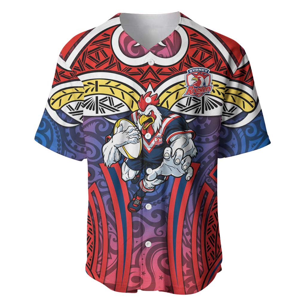 Sydney Roosters Rugby Baseball Jersey Polynesian Tribal Rooster Warrior Red Blue Pattern