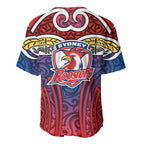 Sydney Roosters Rugby Baseball Jersey Polynesian Tribal Rooster Warrior Red Blue Pattern