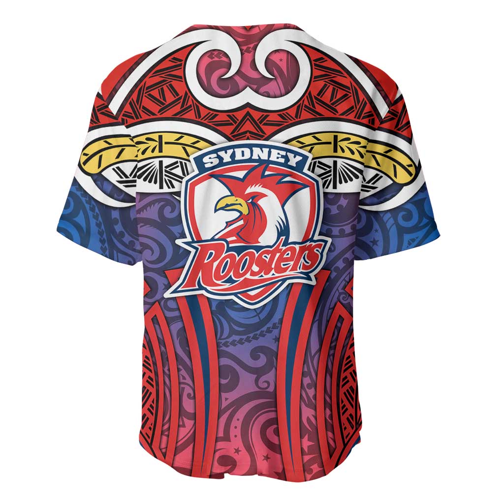Sydney Roosters Rugby Baseball Jersey Polynesian Tribal Rooster Warrior Red Blue Pattern