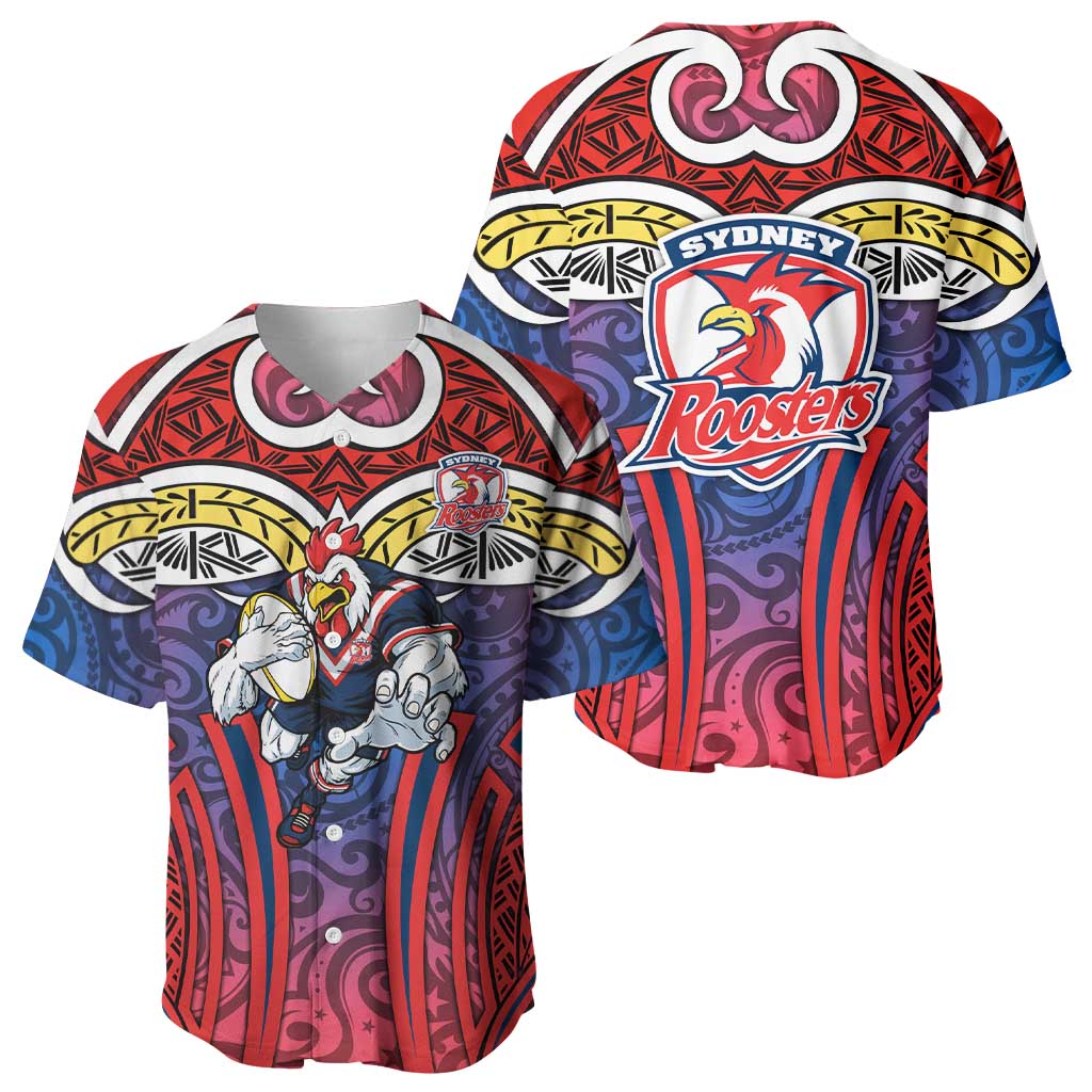 Sydney Roosters Rugby Baseball Jersey Polynesian Tribal Rooster Warrior Red Blue Pattern