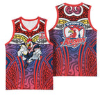 Sydney Roosters Rugby Basketball Jersey Polynesian Tribal Rooster Warrior Red Blue Pattern