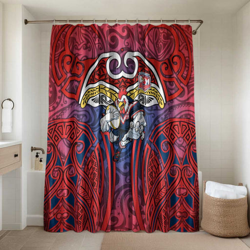 Sydney Roosters Rugby Bathroom Set Polynesian Tribal Rooster Warrior Red Blue Pattern