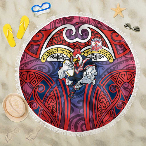Sydney Roosters Rugby Beach Blanket Polynesian Tribal Rooster Warrior Red Blue Pattern
