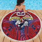 Sydney Roosters Rugby Beach Blanket Polynesian Tribal Rooster Warrior Red Blue Pattern