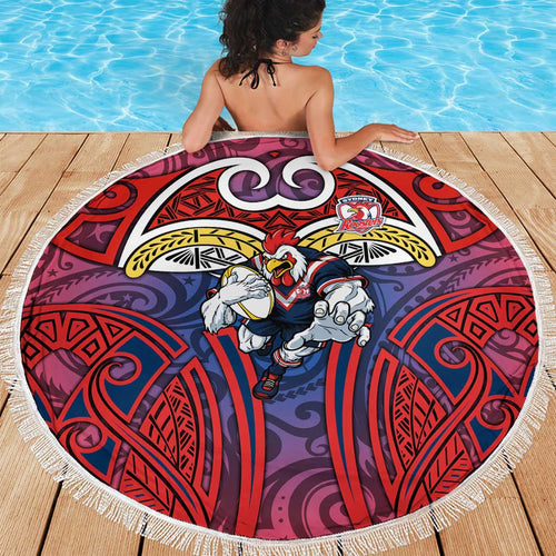 Sydney Roosters Rugby Beach Blanket Polynesian Tribal Rooster Warrior Red Blue Pattern