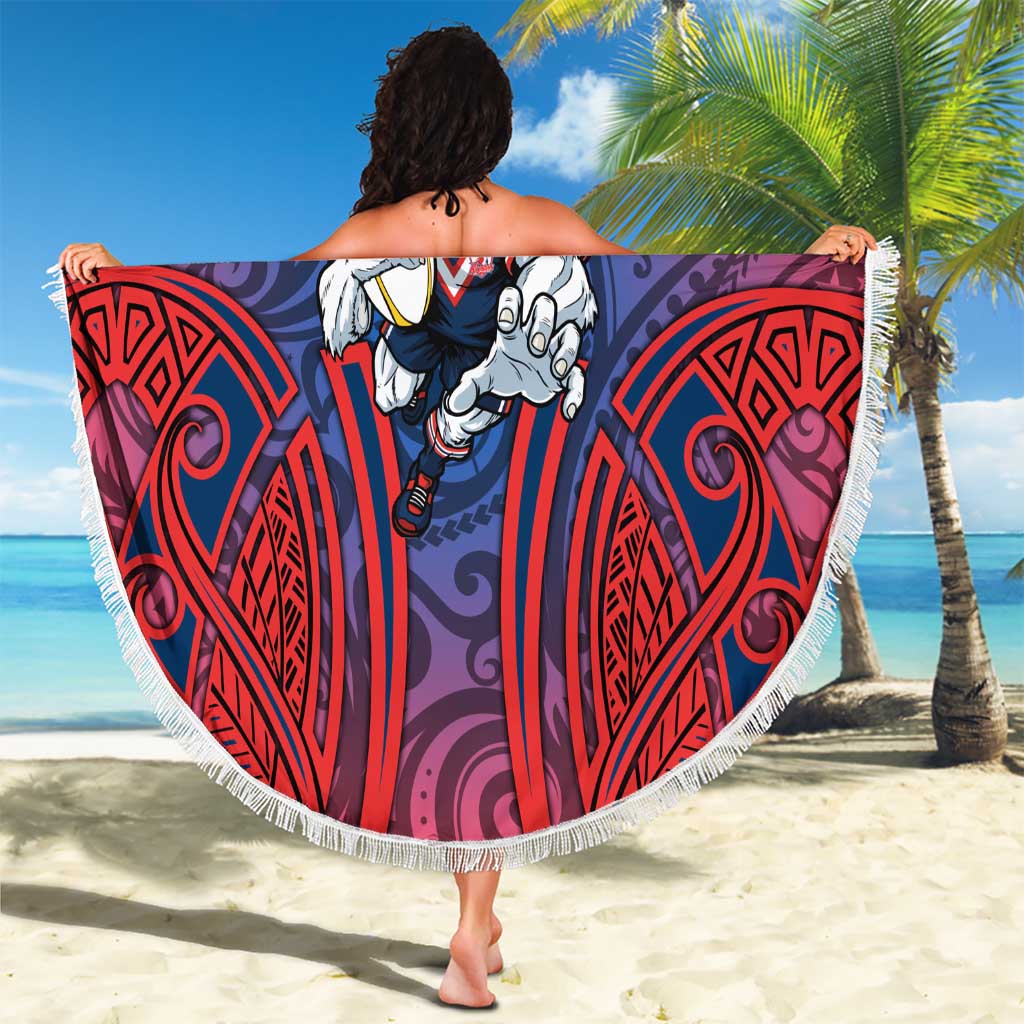 Sydney Roosters Rugby Beach Blanket Polynesian Tribal Rooster Warrior Red Blue Pattern
