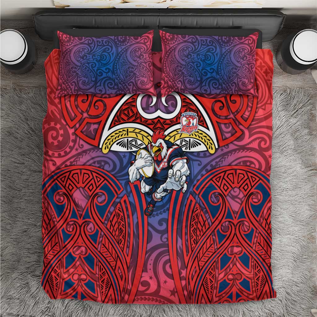 Sydney Roosters Rugby Bedding Set Polynesian Tribal Rooster Warrior Red Blue Pattern