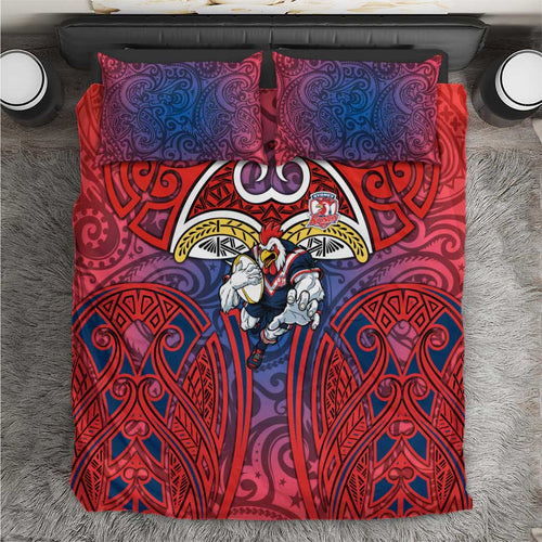 Sydney Roosters Rugby Bedding Set Polynesian Tribal Rooster Warrior Red Blue Pattern