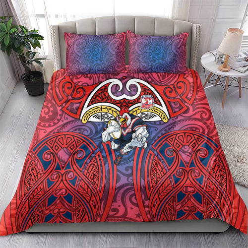 Sydney Roosters Rugby Bedding Set Polynesian Tribal Rooster Warrior Red Blue Pattern