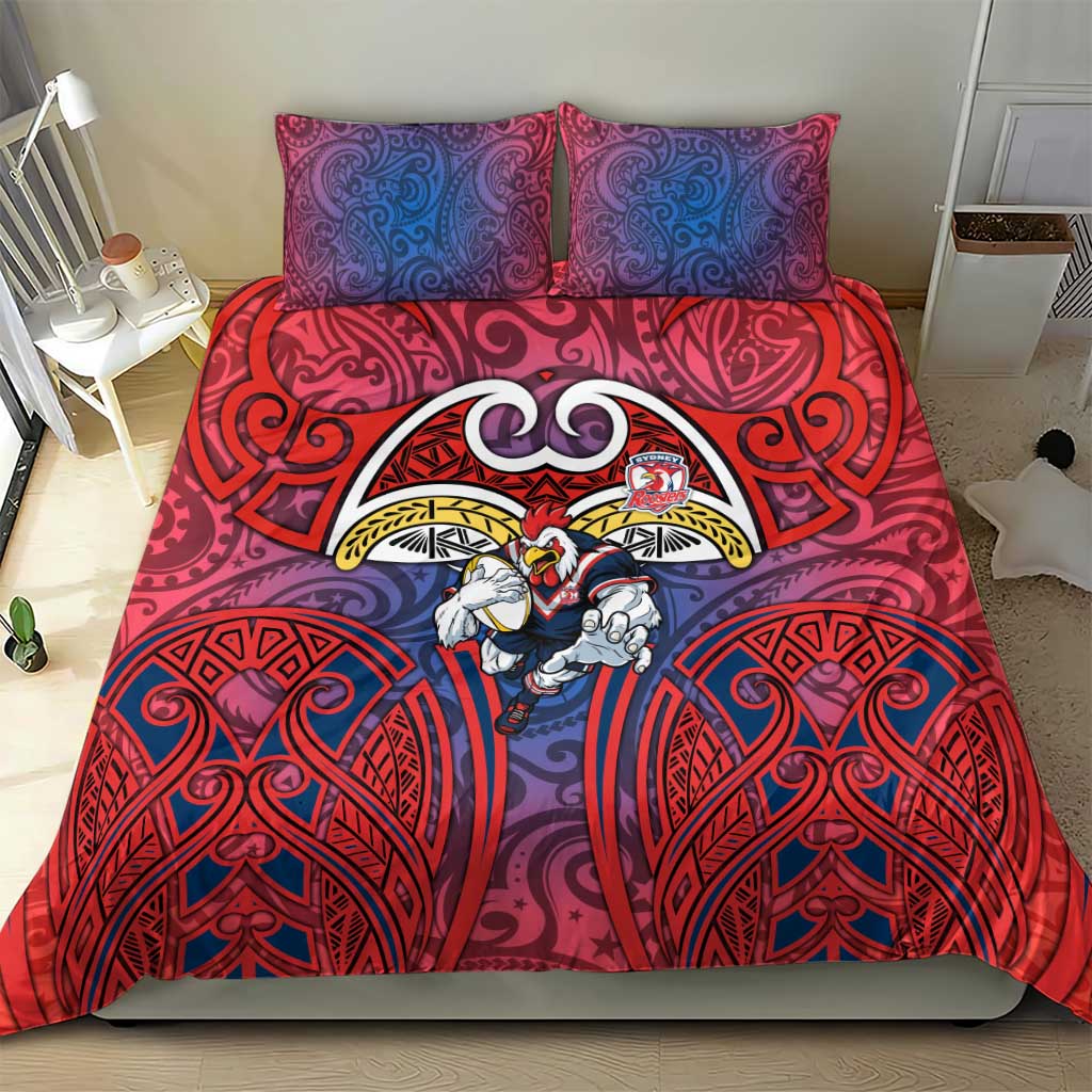 Sydney Roosters Rugby Bedding Set Polynesian Tribal Rooster Warrior Red Blue Pattern