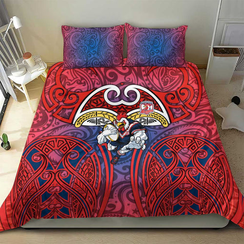 Sydney Roosters Rugby Bedding Set Polynesian Tribal Rooster Warrior Red Blue Pattern