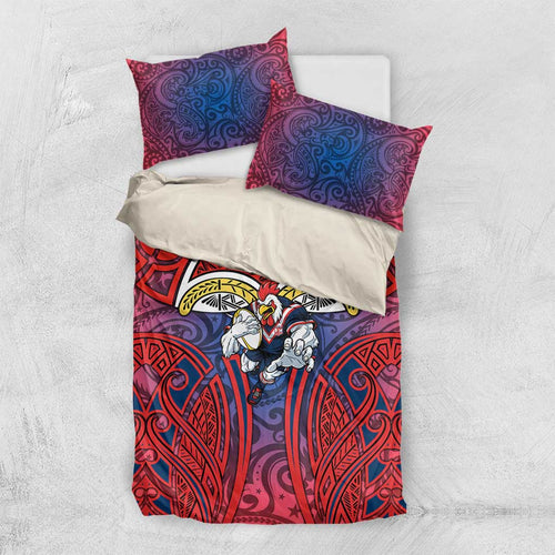 Sydney Roosters Rugby Bedding Set Polynesian Tribal Rooster Warrior Red Blue Pattern