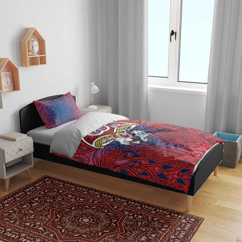 Sydney Roosters Rugby Bedding Set Polynesian Tribal Rooster Warrior Red Blue Pattern