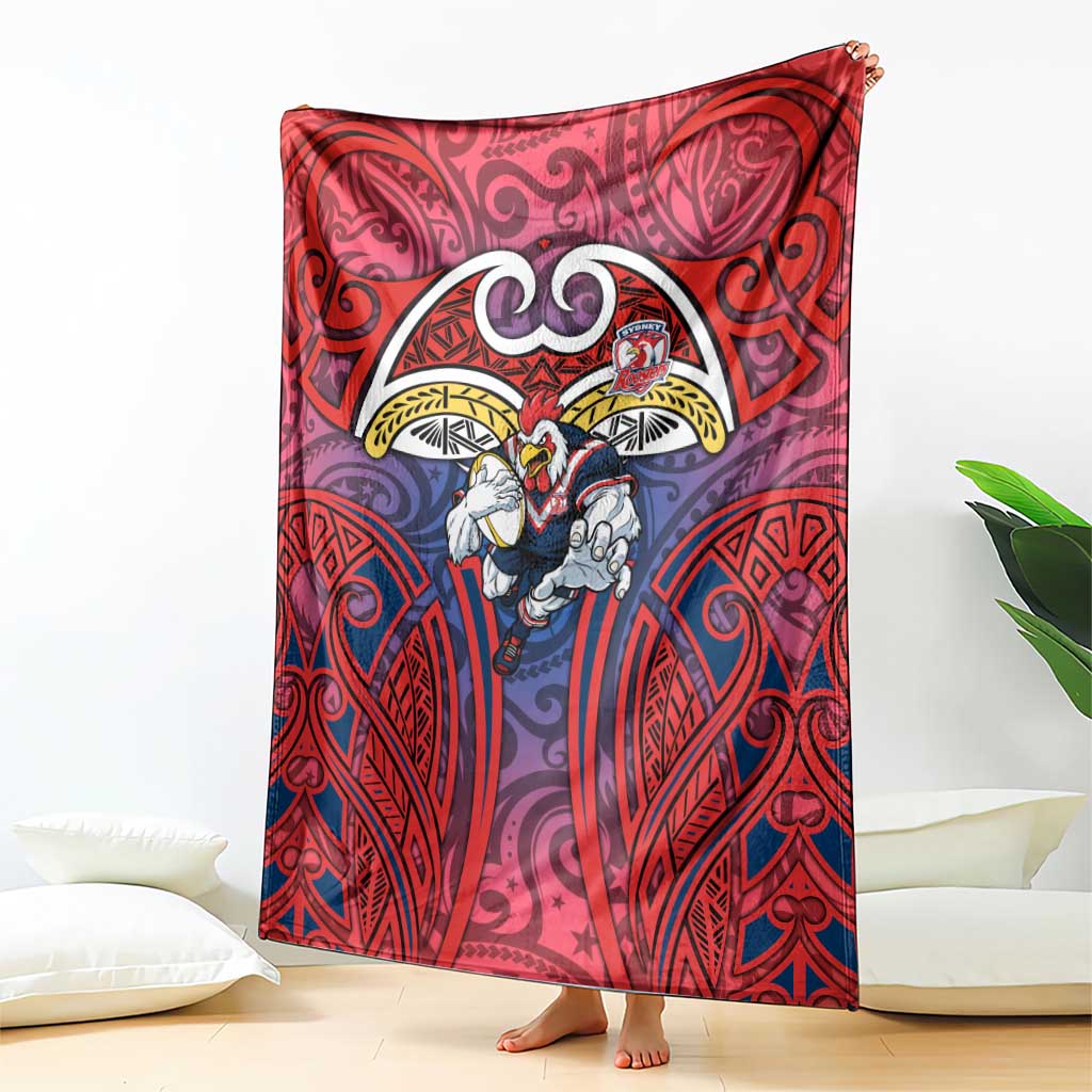 Sydney Roosters Rugby Blanket Polynesian Tribal Rooster Warrior Red Blue Pattern