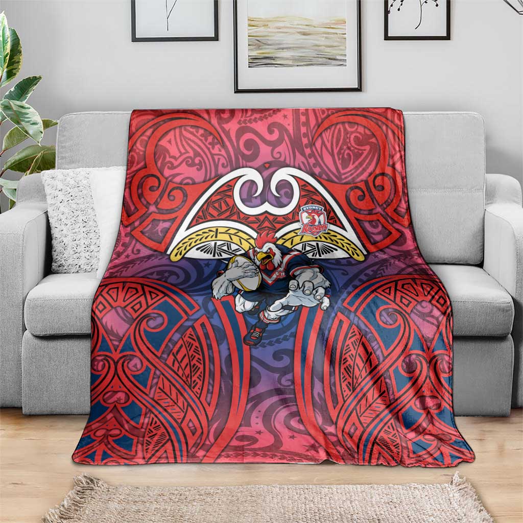 Sydney Roosters Rugby Blanket Polynesian Tribal Rooster Warrior Red Blue Pattern