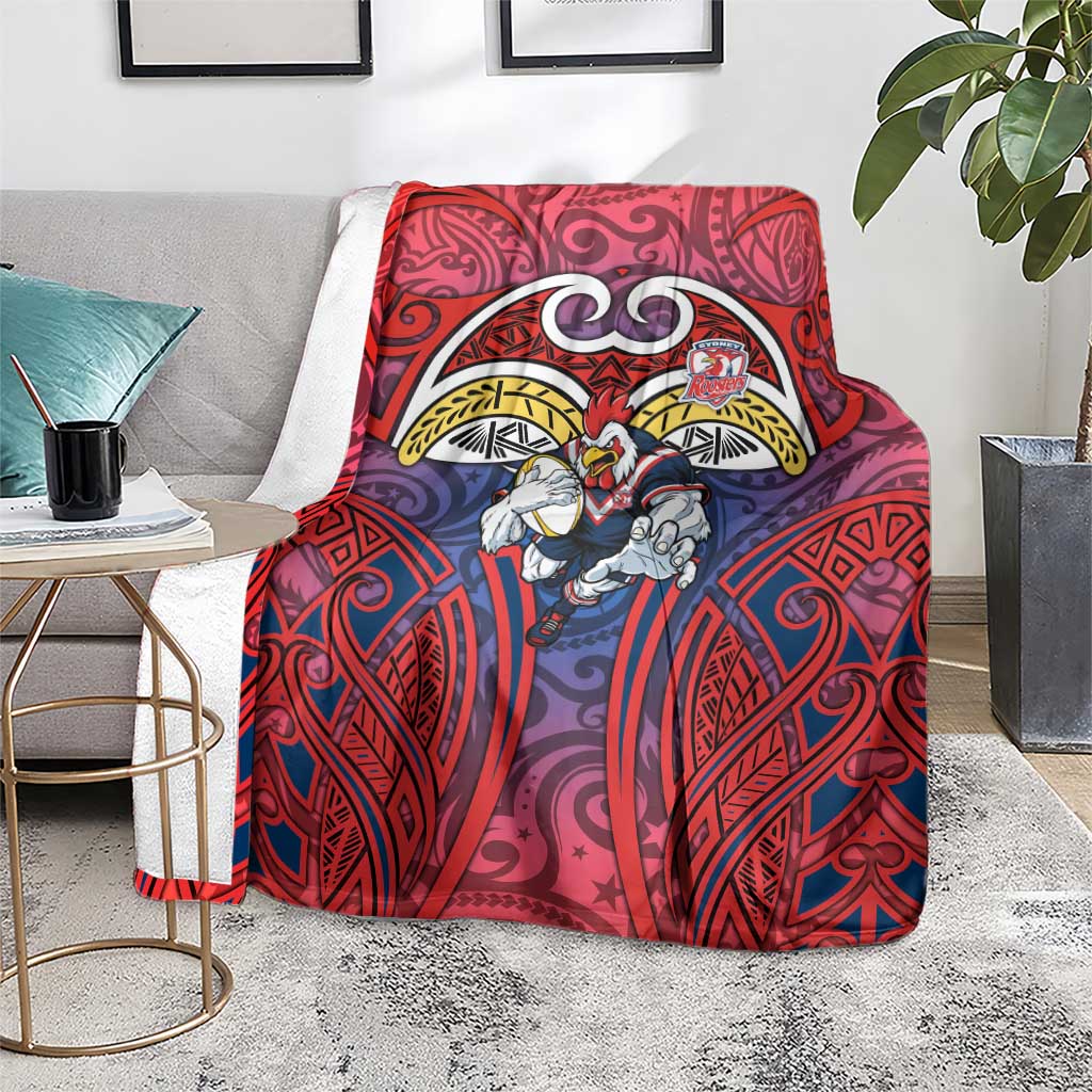 Sydney Roosters Rugby Blanket Polynesian Tribal Rooster Warrior Red Blue Pattern