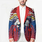 Sydney Roosters Rugby Blazer Polynesian Tribal Rooster Warrior Red Blue Pattern