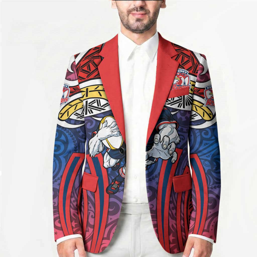 Sydney Roosters Rugby Blazer Polynesian Tribal Rooster Warrior Red Blue Pattern