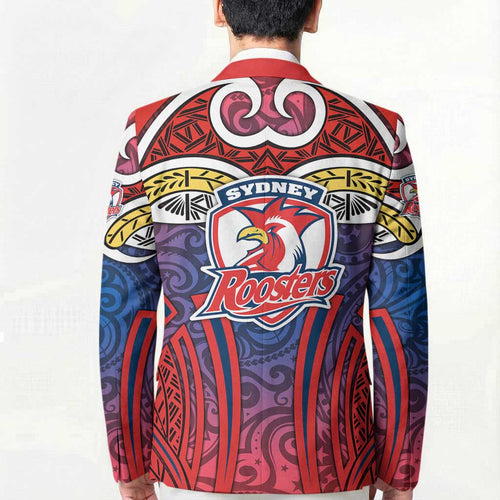Sydney Roosters Rugby Blazer Polynesian Tribal Rooster Warrior Red Blue Pattern