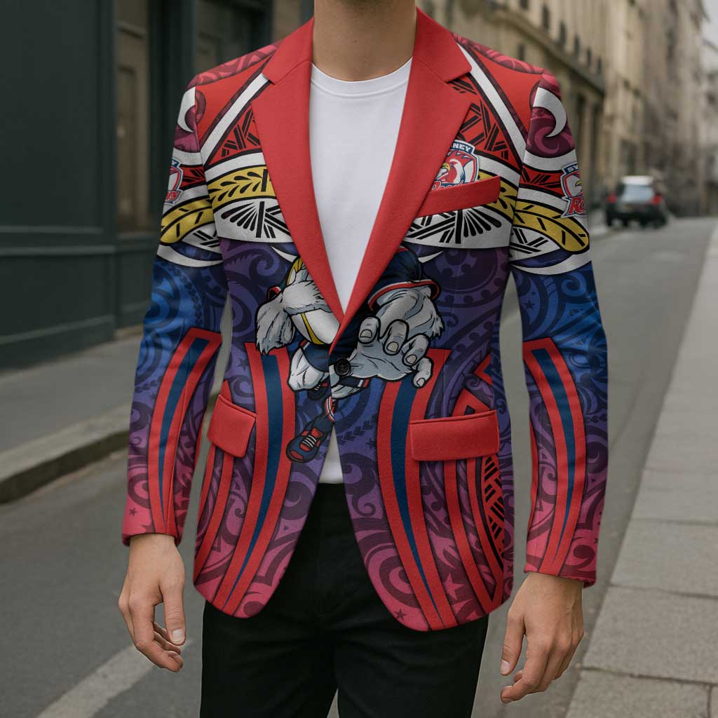 Sydney Roosters Rugby Blazer Polynesian Tribal Rooster Warrior Red Blue Pattern