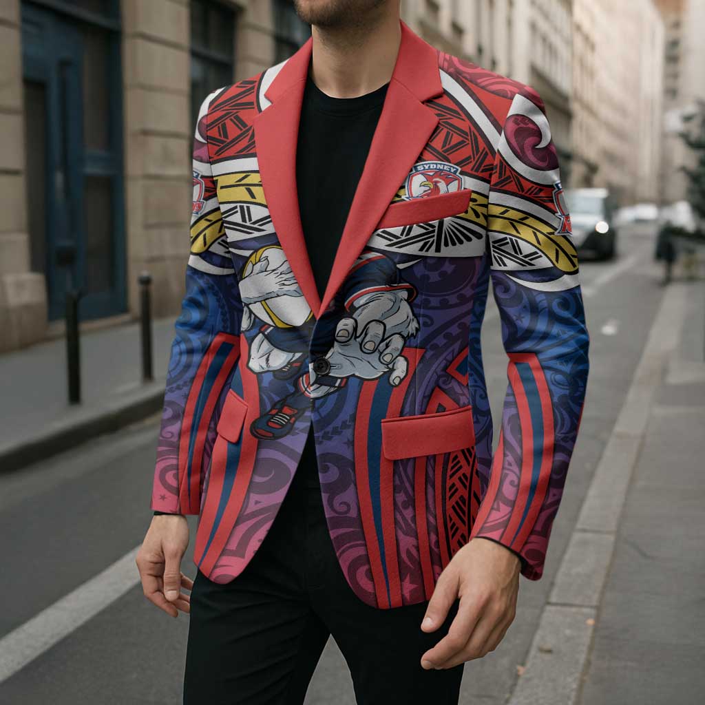 Sydney Roosters Rugby Blazer Polynesian Tribal Rooster Warrior Red Blue Pattern