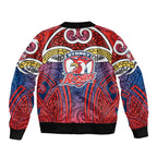 Sydney Roosters Rugby Bomber Jacket Polynesian Tribal Rooster Warrior Red Blue Pattern