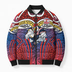 Sydney Roosters Rugby Bomber Puffer Jacket Polynesian Tribal Rooster Warrior Red Blue Pattern