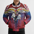 Sydney Roosters Rugby Bomber Puffer Jacket Polynesian Tribal Rooster Warrior Red Blue Pattern