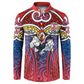 Sydney Roosters Rugby Button Sweatshirt Polynesian Tribal Rooster Warrior Red Blue Pattern