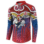 Sydney Roosters Rugby Button Sweatshirt Polynesian Tribal Rooster Warrior Red Blue Pattern