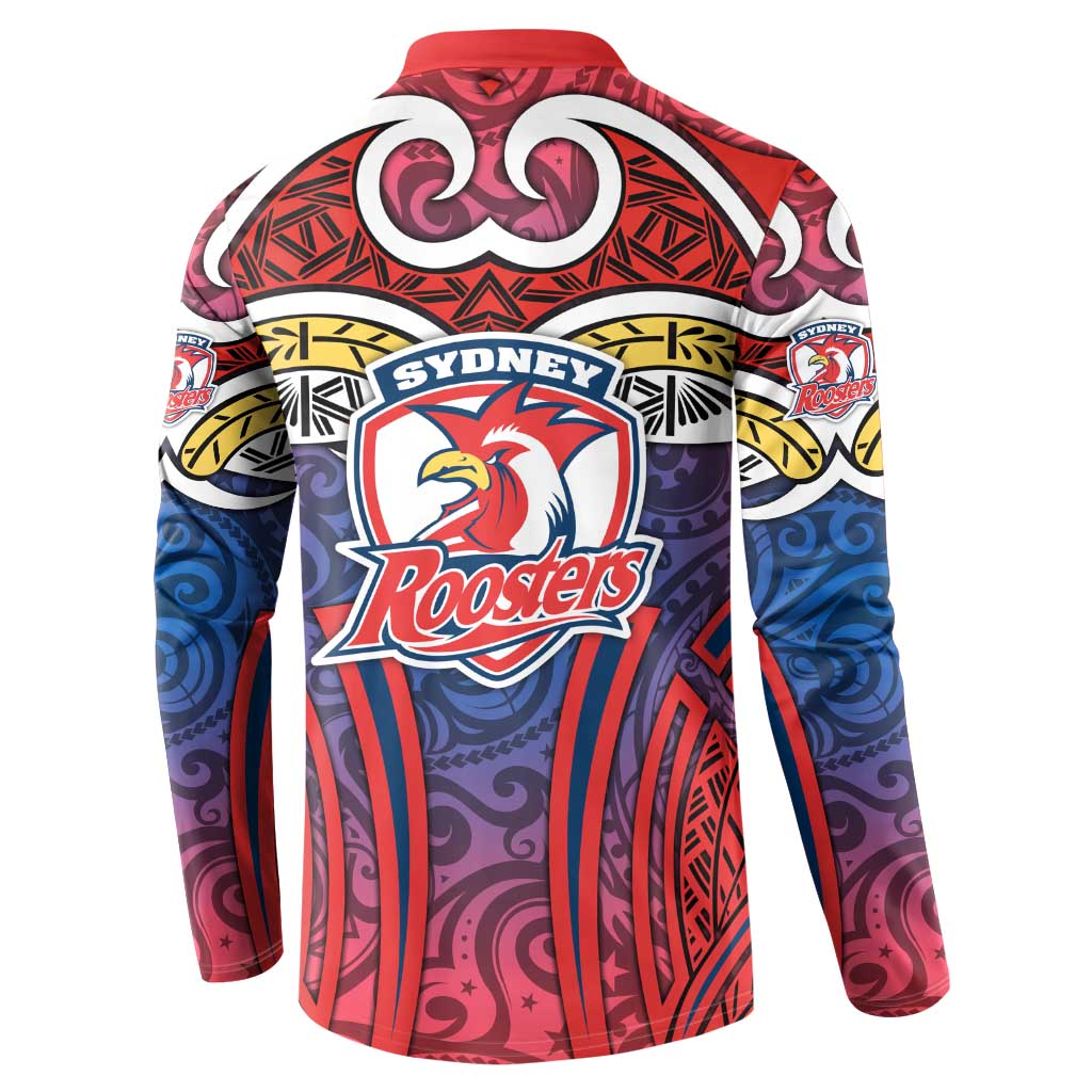 Sydney Roosters Rugby Button Sweatshirt Polynesian Tribal Rooster Warrior Red Blue Pattern