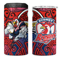 Sydney Roosters Rugby 4 in 1 Can Cooler Tumbler Polynesian Tribal Rooster Warrior Red Blue Pattern