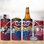 Sydney Roosters Rugby 4 in 1 Can Cooler Tumbler Polynesian Tribal Rooster Warrior Red Blue Pattern