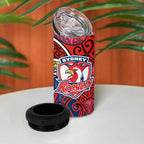 Sydney Roosters Rugby 4 in 1 Can Cooler Tumbler Polynesian Tribal Rooster Warrior Red Blue Pattern