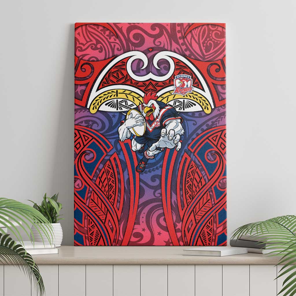 Sydney Roosters Rugby Canvas Wall Art Polynesian Tribal Rooster Warrior Red Blue Pattern