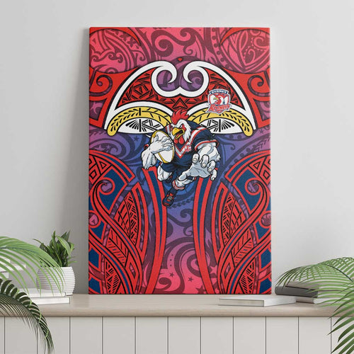 Sydney Roosters Rugby Canvas Wall Art Polynesian Tribal Rooster Warrior Red Blue Pattern