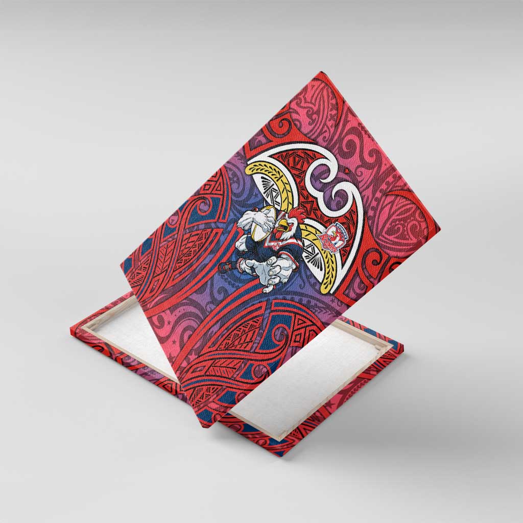 Sydney Roosters Rugby Canvas Wall Art Polynesian Tribal Rooster Warrior Red Blue Pattern
