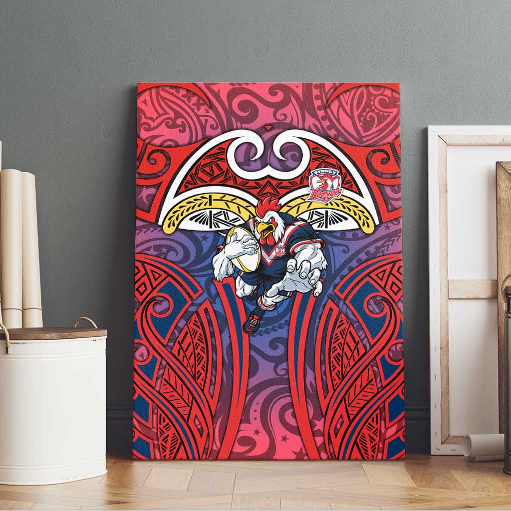 Sydney Roosters Rugby Canvas Wall Art Polynesian Tribal Rooster Warrior Red Blue Pattern