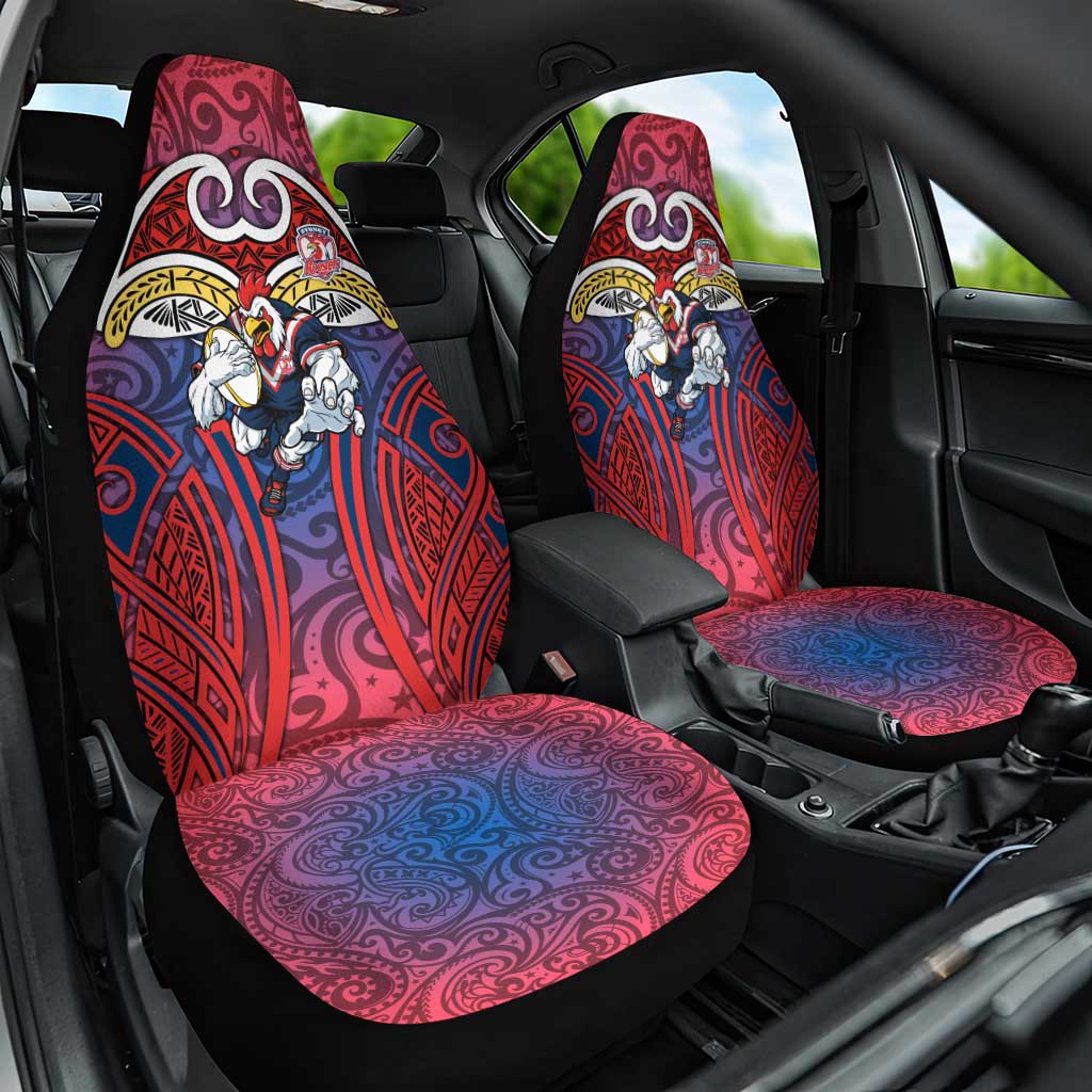 Sydney Roosters Rugby Car Seat Cover Polynesian Tribal Rooster Warrior Red Blue Pattern