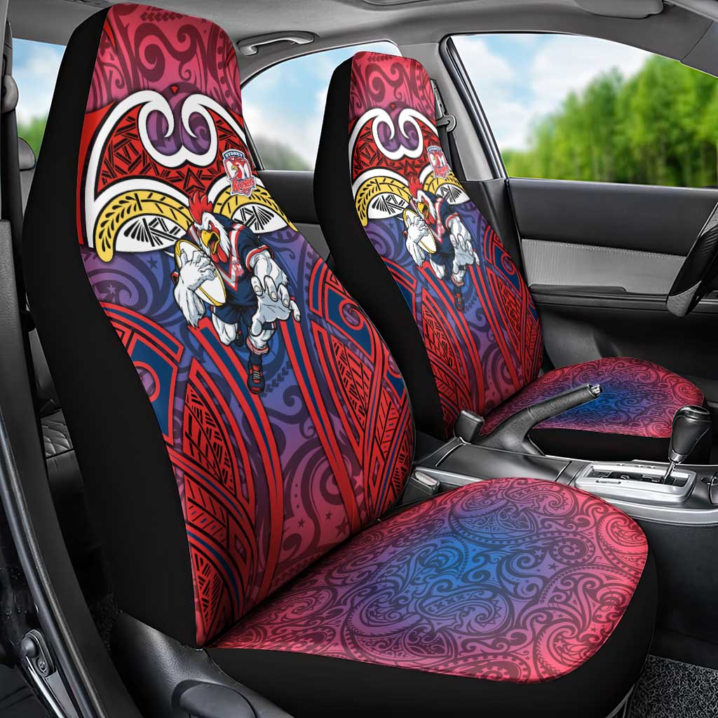 Sydney Roosters Rugby Car Seat Cover Polynesian Tribal Rooster Warrior Red Blue Pattern