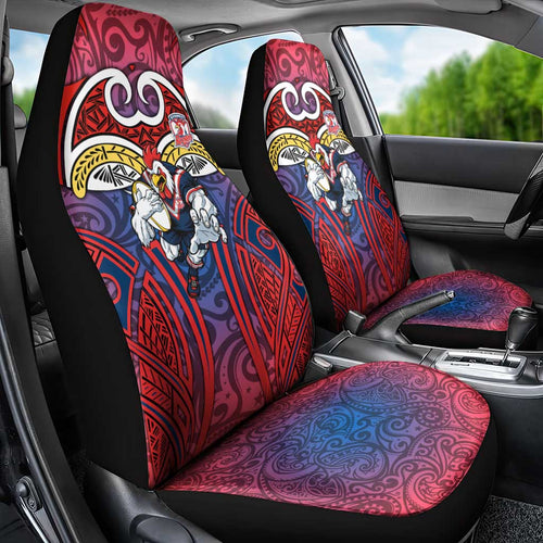 Sydney Roosters Rugby Car Seat Cover Polynesian Tribal Rooster Warrior Red Blue Pattern
