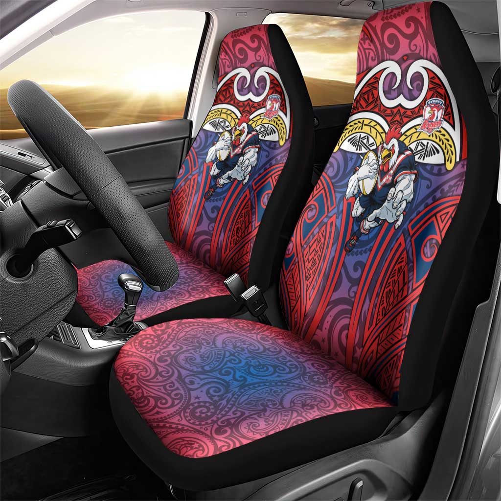 Sydney Roosters Rugby Car Seat Cover Polynesian Tribal Rooster Warrior Red Blue Pattern
