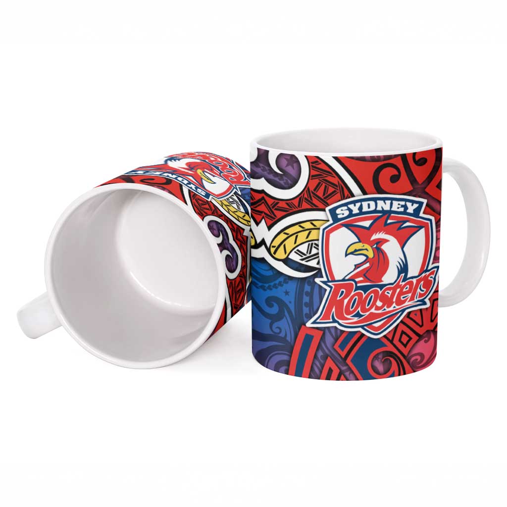 Sydney Roosters Rugby Ceramic Mug Polynesian Tribal Rooster Warrior Red Blue Pattern