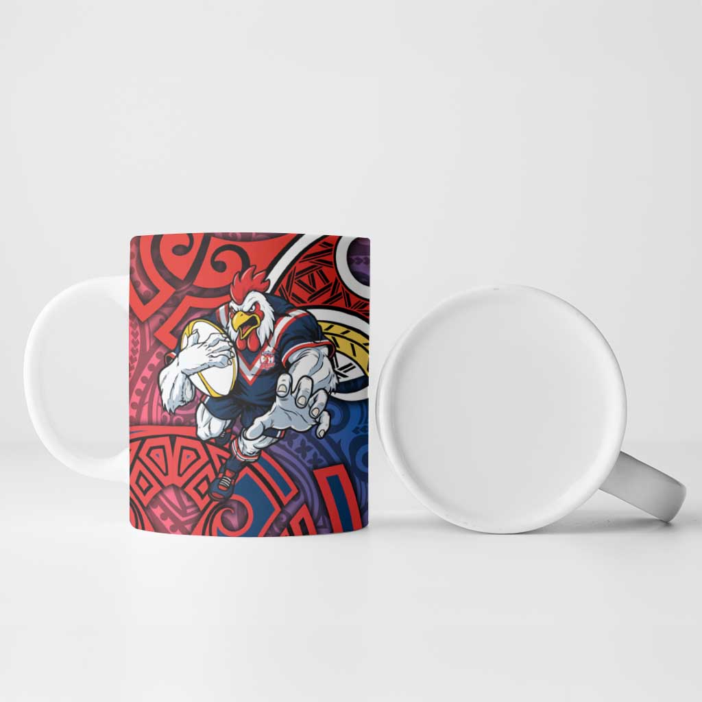 Sydney Roosters Rugby Ceramic Mug Polynesian Tribal Rooster Warrior Red Blue Pattern